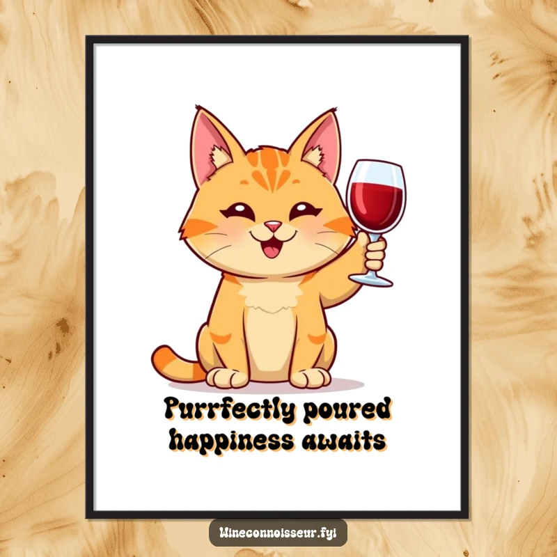 Funny Free Printable Wall Art: Orange Tabby Cat with a Satisfied Grin Holding a Wine Glass Aloft