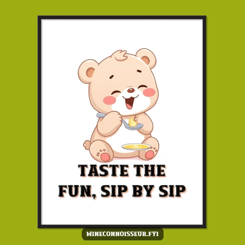 Free Printable Wall Art: Giggling Bear Cub Tasting Fun - Hilarious Downloadable Decor