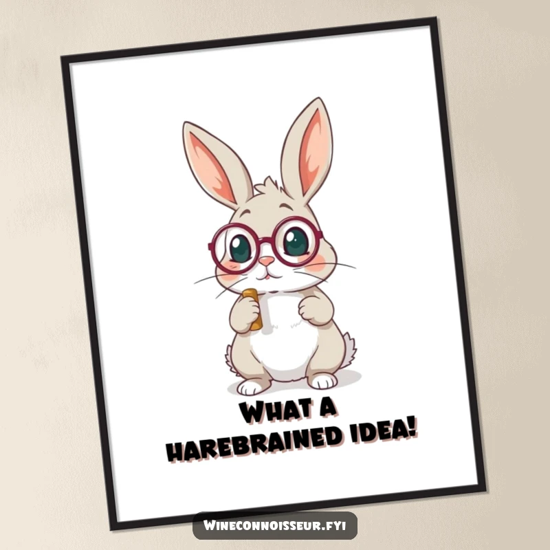 Funny Free Printable Wall Art: A playful rabbit wearing a monocle, intently examining a cork, creating a sophisticated and humorous scene.