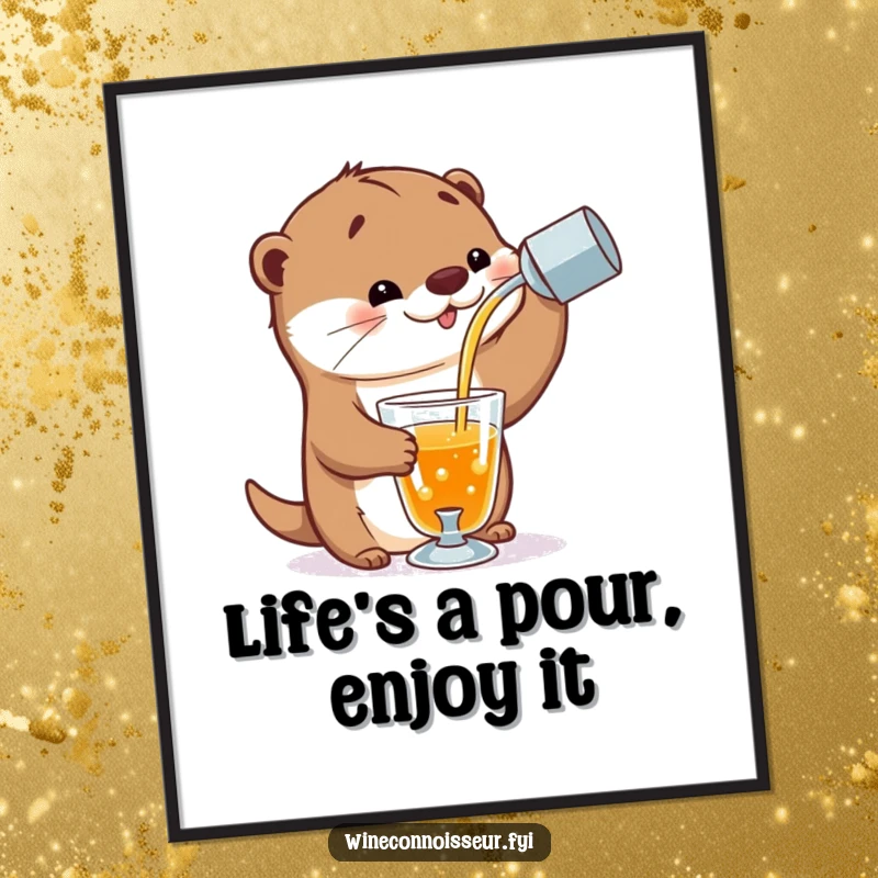Funny Free Printable Wall Art: A playful otter expertly pours a stream of amber liquid into a sophisticated glass.