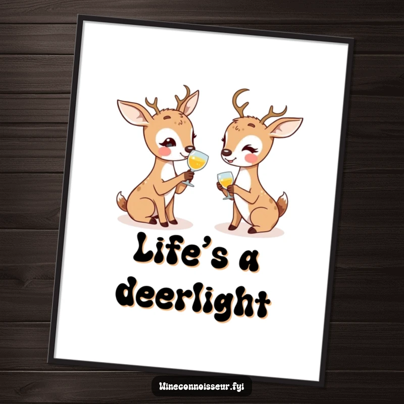 Funny Free Printable Wall Art: Two adorable kawaii deer animatedly discussing tasting notes with great enthusiasm. Lively and humorous.