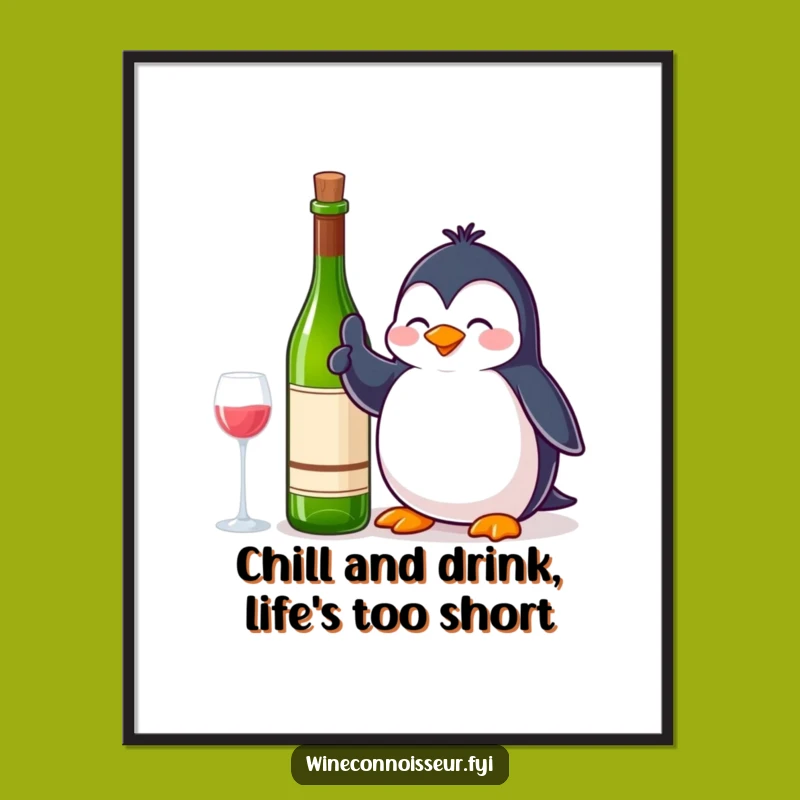 Funny Free Printable Wall Art: Penguin Thumbs Up Wine Humorous Downloadable Decor