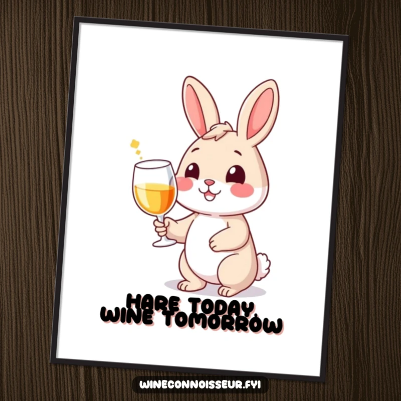 Funny Free Printable Wall Art: A smiling rabbit character holding a wine glass with a flourish, adding downloadable sophistication to any space.