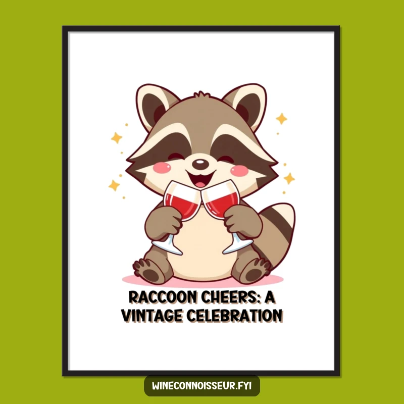 Free Printable Wall Art: Joyful Raccoon Wine Toast Downloadable Decor