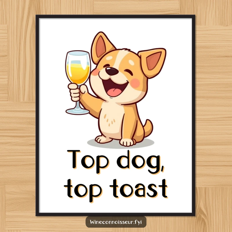 Funny Free Printable Wall Art: A delighted dog character raising a glass in a celebratory toast, ready for art.