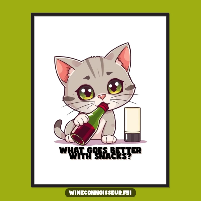 Funny Free Printable Wall Art: Curious Cat Wine Sniff Downloadable Decor