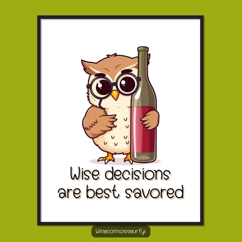 Free Printable Wall Art: Funny Owl Monocle & Wine, Whimsical Downloadable Decor