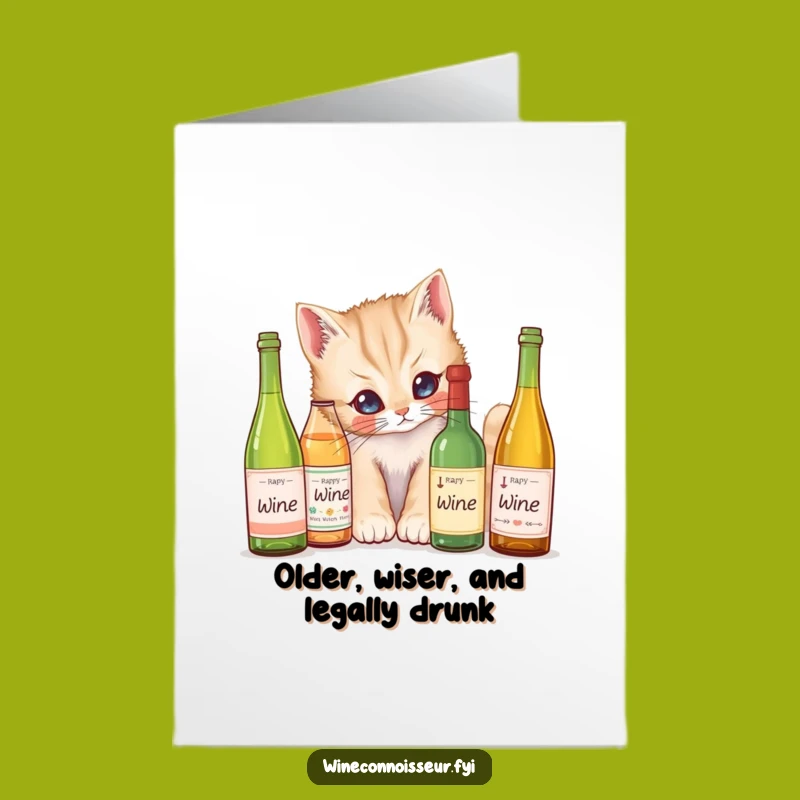 Free Printable Birthday Card: Curious Kitten Wine Lover Funny Digital Download Gift