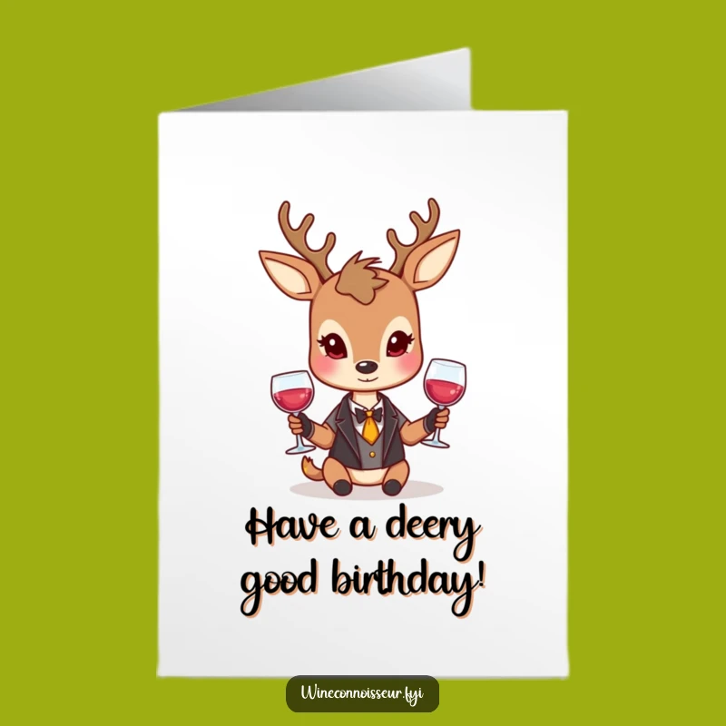 Free Printable Birthday Card: Elegant Deer with Wine, Sophisticated Funny Gift!