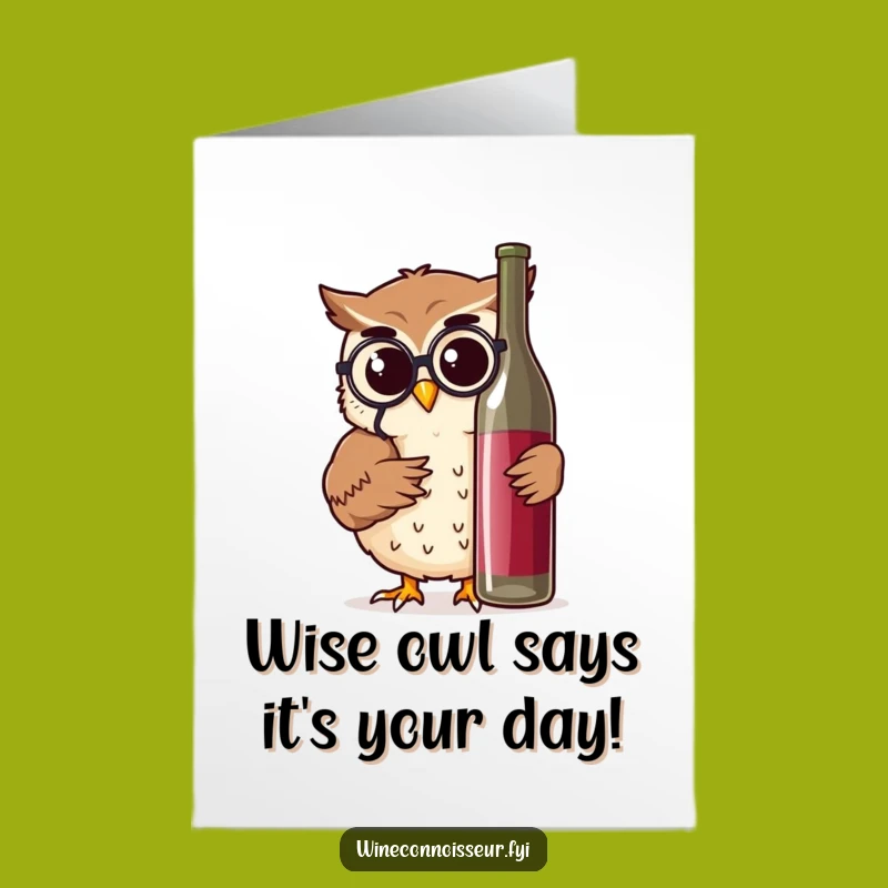 Free Printable Birthday Card: Funny Owl Monocle Wine Lover, Perfect Downloadable Gift