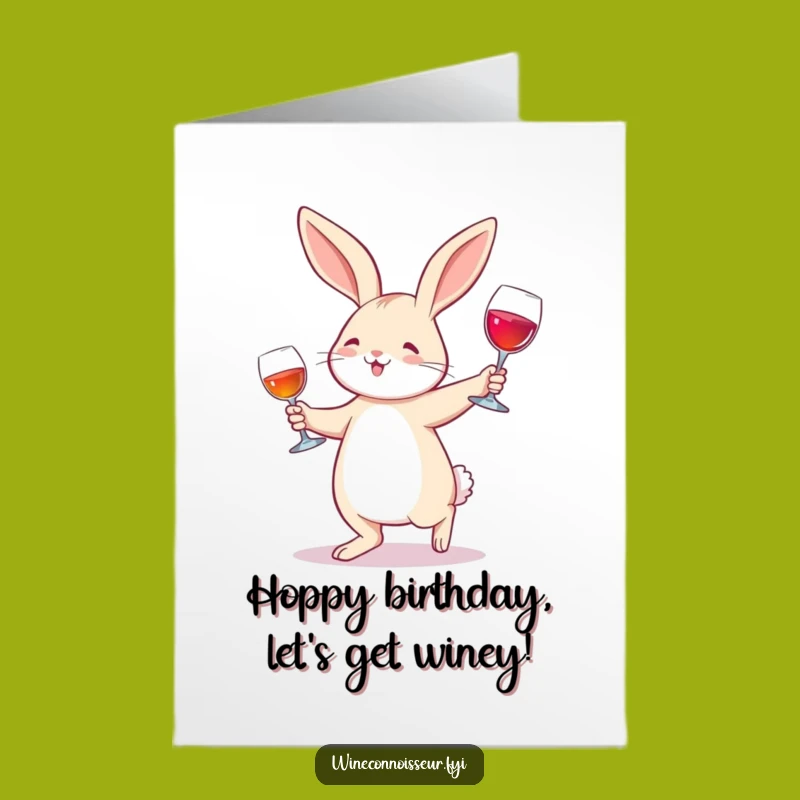 Free Printable Birthday Card: Joyful Rabbit Waltzing Wine Glass Funny Gift