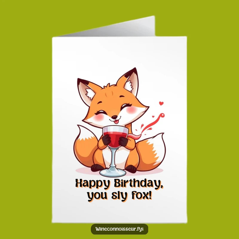 Free Printable Fox Wine Birthday Card - Funny Downloadable Gift for Sophisticates