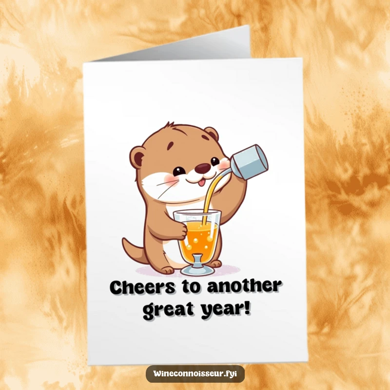 Funny Free Printable Birthday Card: A playful otter expertly pours amber liquid into a glass with skill.