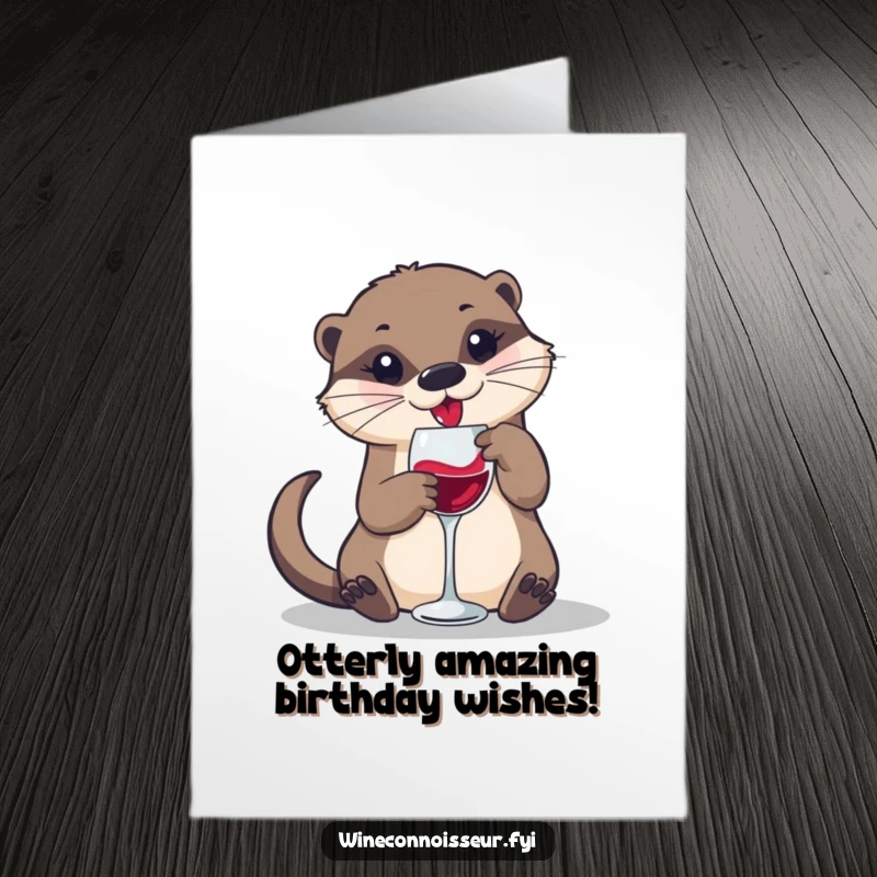 Funny Free Printable Birthday Card: Playful otter swirling wine in a small glass, celebrating with gusto.