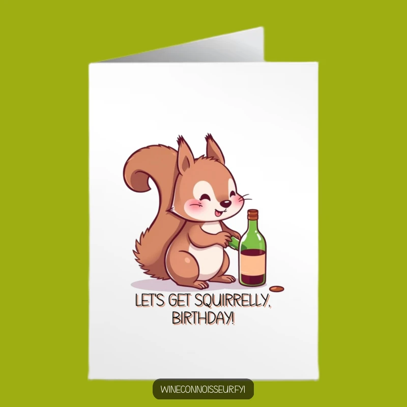 Free Printable Birthday Card: Tipsy Squirrel, Tiny Wine, Funny Gift Download