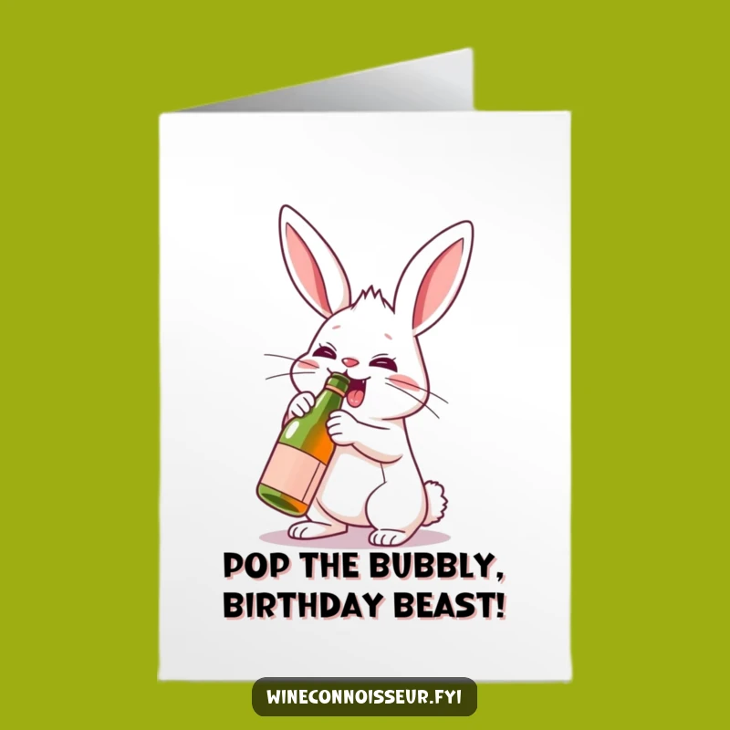 Free Printable Birthday Card: Rabbit Popping Bubbly, Fun Downloadable Gift