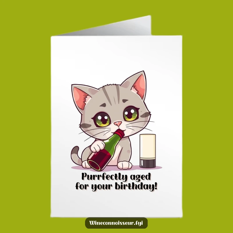 Free Printable Birthday Card: Curious Cat Wine Sniff Funny Downloadable Greeting