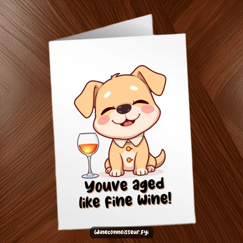 Funny Free Printable Birthday Card of a happy dog sommelier intently sniffing an invisible aroma with eyes closed.