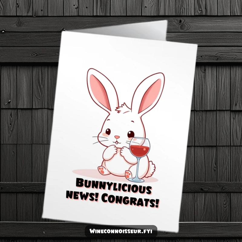 Funny Free Printable Congratulations Card: Kawaii rabbit holding a wine bottle, ready to celebrate.