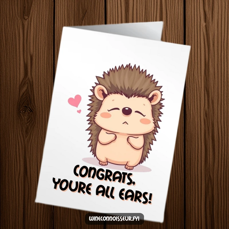 Free Printable Congratulations Card: A contented hedgehog listens with rapt attention, celebrating your achievements.