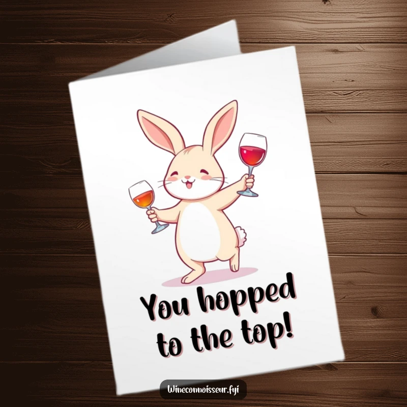 Funny Free Printable Congratulations Card: A joyful rabbit waltzing elegantly with a wine glass, a festive downloadable card.