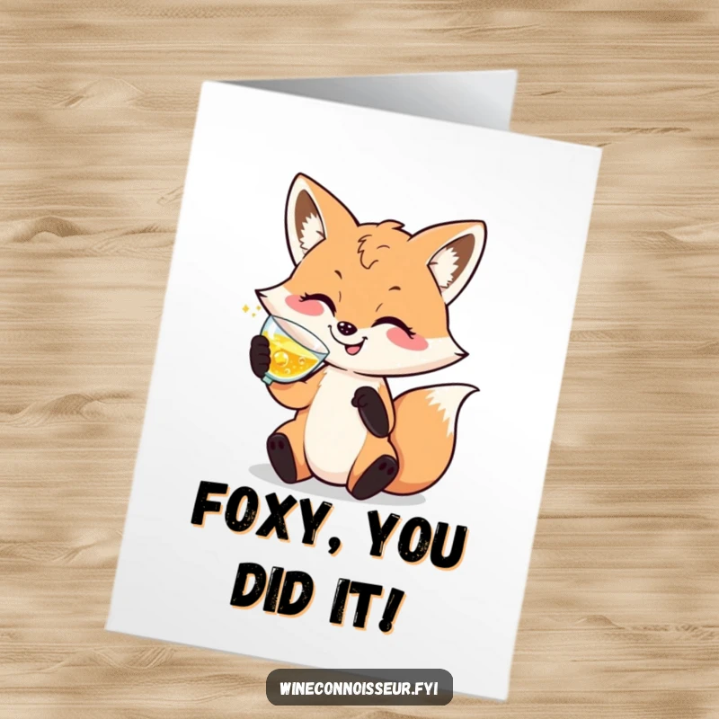 Funny Free Printable Congratulations Card with a sophisticated fox character toasting with a sparkling beverage.