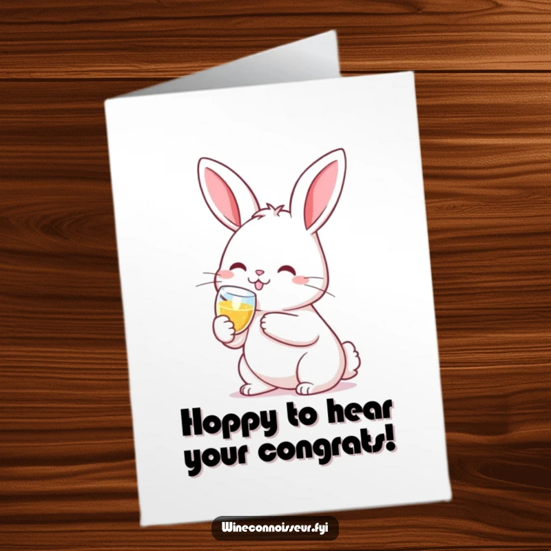 Funny Free Printable Congrats Card: Kawaii rabbit clinking a tiny champagne flute with a big smile, celebrating achievements.