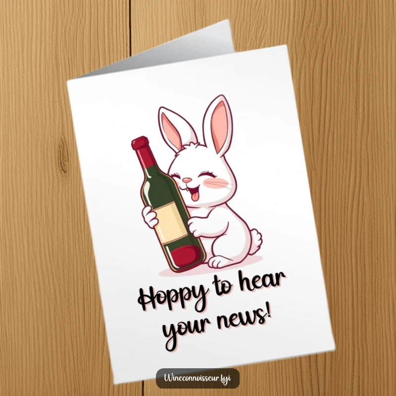 Funny Free Printable Congratulations Card: A giggling rabbit looks delighted while sniffing a wine bottle, celebrating a success with downloadable fun.