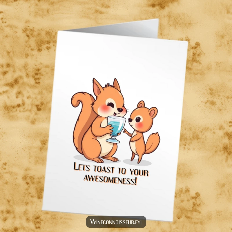 Free Printable Congratulations Card: A wise squirrel extends a celebratory glass to a friend, sharing good news.
