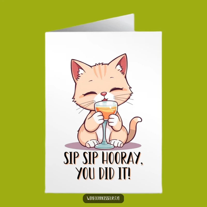 Free Printable Congrats Card: Elegant Kawaii Cat Sipping for Your Sophisticated Success