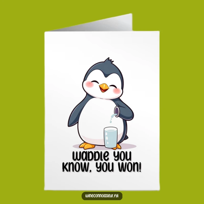 Free Printable Congrats Card: Giggling Penguin Pouring, Funny Gift Downloadable
