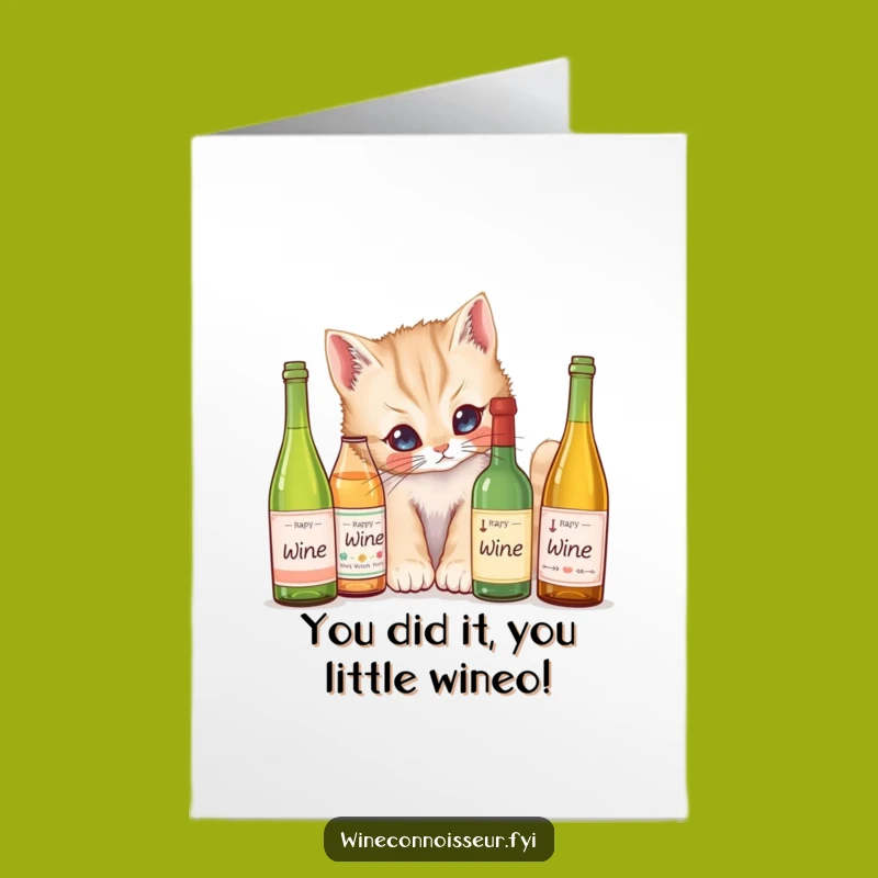 Free Printable Congrats Card: Kitten Wine Taster Humorous Digital Download Gift