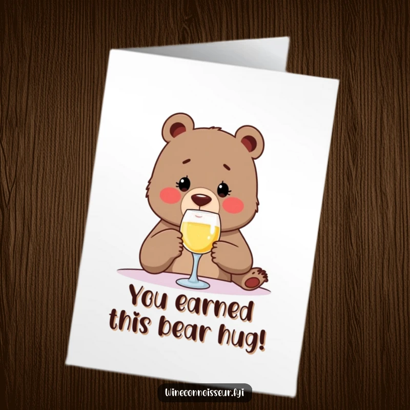 Funny Free Printable Congrats Card: Elegant bear tasting wine, celebrating success with a sophisticated, downloadable gift.