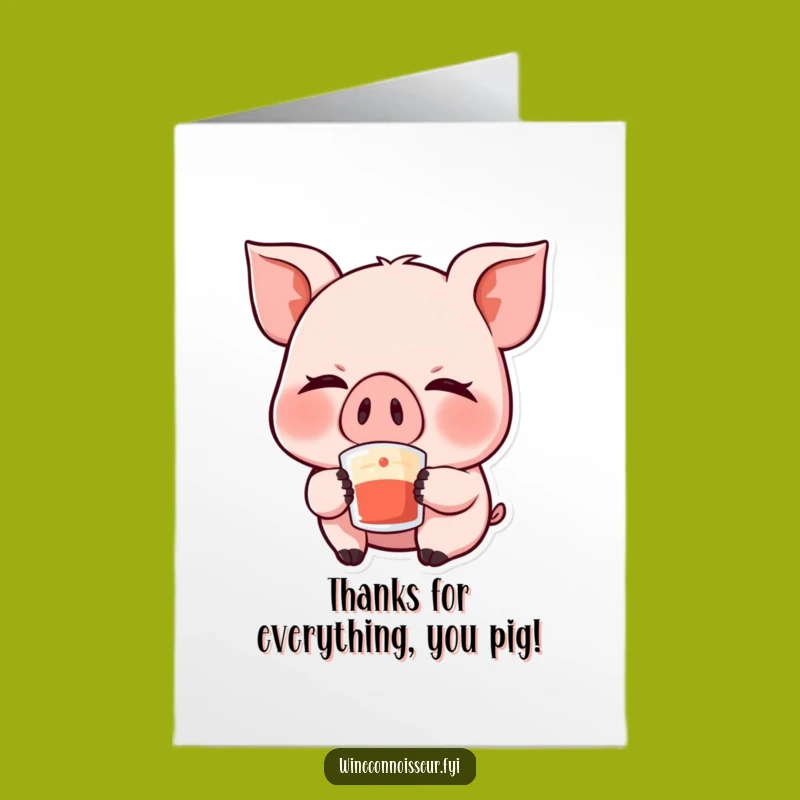 Free Printable Kawaii Pig Thank You Card: Giggling Sip, Funny Gift