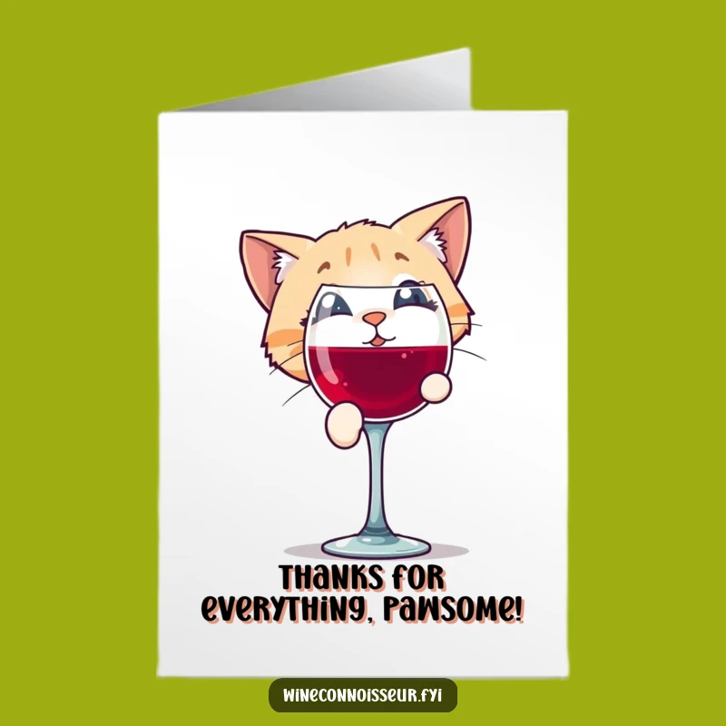 Free Printable Thank You Card: Cat & Wine Glass, Humorous Downloadable Digital Gift