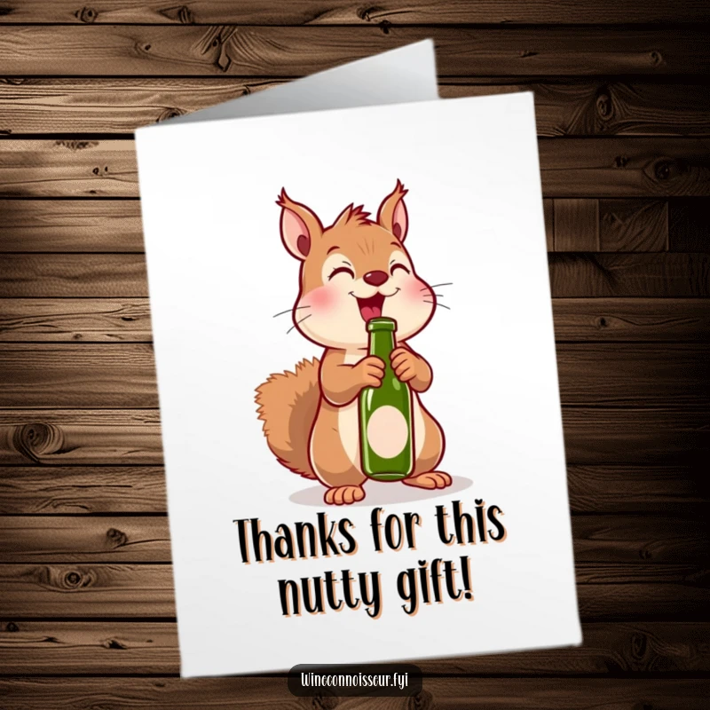 Funny Free Printable Thank You Card: A happy kawaii squirrel enthusiastically uncorking a small bottle. Great for a cheerful thank you.