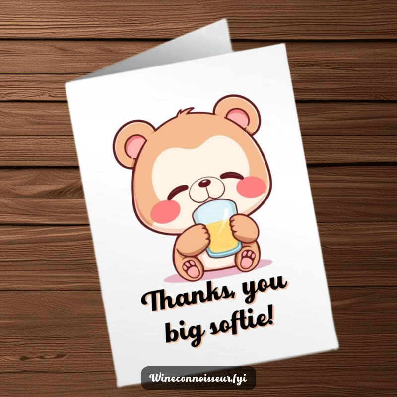 Funny Free Printable Thank You Card: Joyful bear with closed eyes, savoring a sip and feeling thankful.
