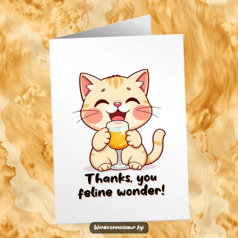 Funny Free Printable Thank You Card: A cat toasting with a tiny glass, expressing thanks with delight.