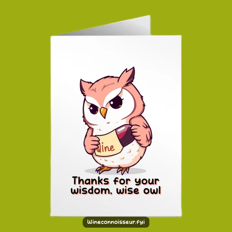 Free Printable Thank You Owl Wine Card: Funny Kawaii Downloadable for Wine Appreciation
