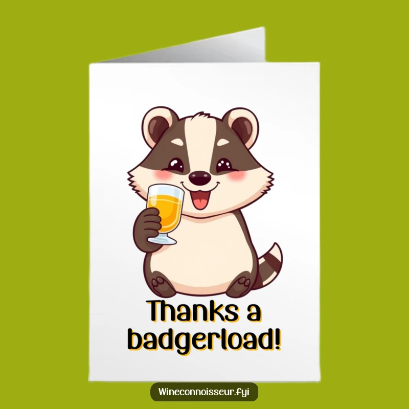 Free Printable Thank You Card: Grateful Badger Toasting, Funny Downloadable Gift!