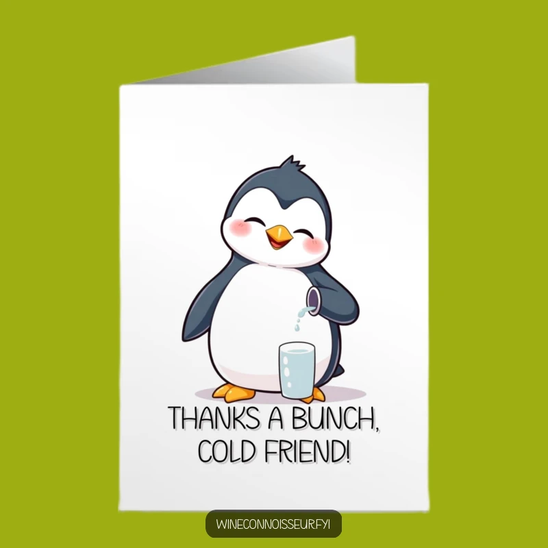Free Printable Thank You Card: Giggling Penguin Pouring, Funny Gift Downloadable