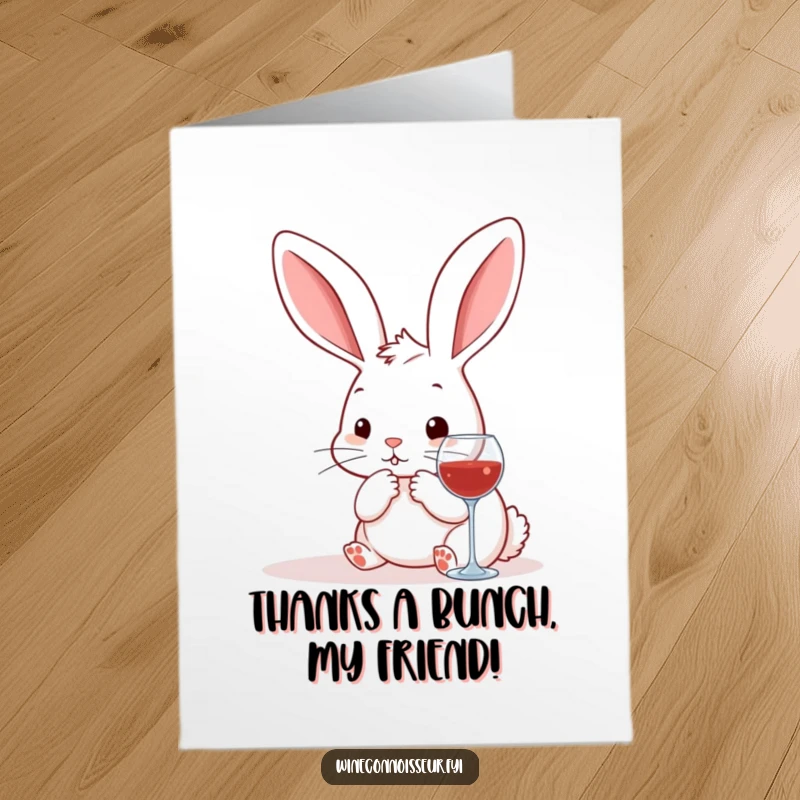 Funny Free Printable Thank You Card: Cute rabbit with a wine glass, showing gratitude.