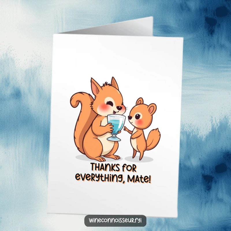 Funny Free Printable Thank You Card: A gracious squirrel offers a drink, making your thanks feel extra special.