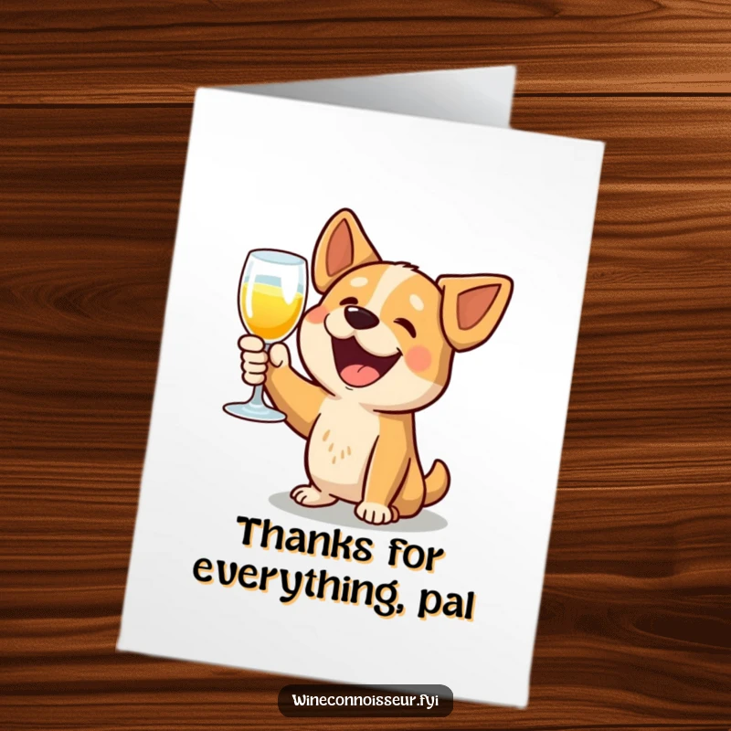 Funny Free Printable Thank You Card: Happy dog raising a glass in a toast, expressing sincere gratitude.