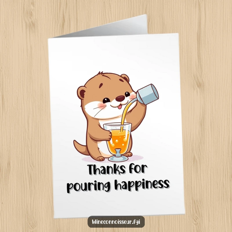 Funny Free Printable Thank You Card: A playful otter pours amber liquid into a glass, thanking you.