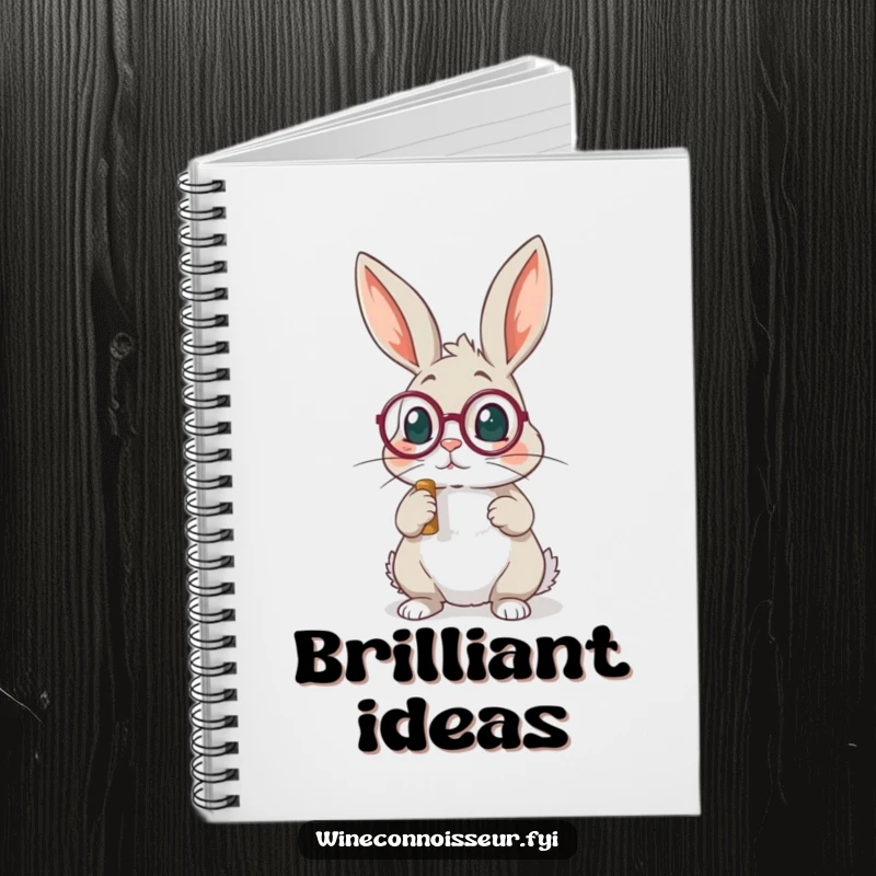 Funny rabbit with monocle examining cork notebook, ideal for jotting down ideas with a sophisticated and humorous flair.