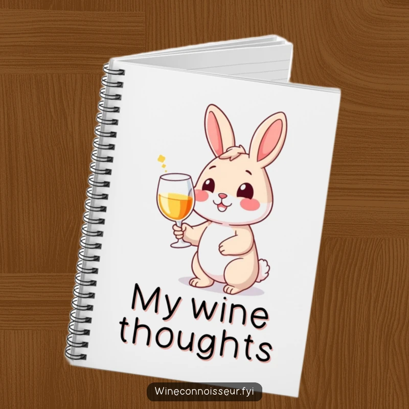 Funny notebook featuring a smiling rabbit character holding a wine glass with a flourish, perfect for elegant note-taking.