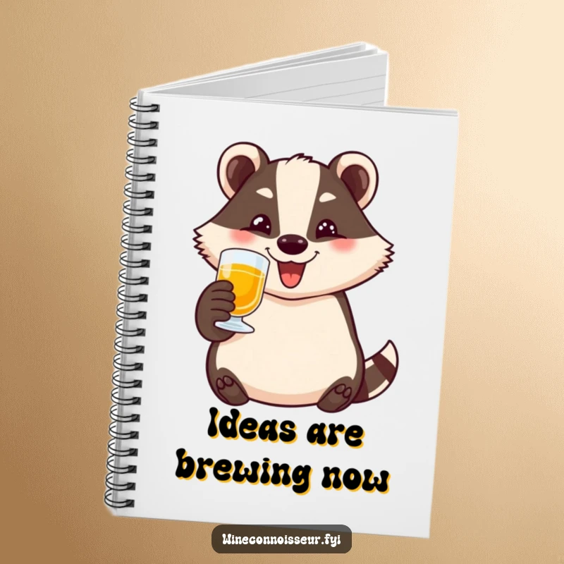 Funny badger notebook featuring a happy character toasting with a small glass and a wide smile, ideal for note-taking humor.