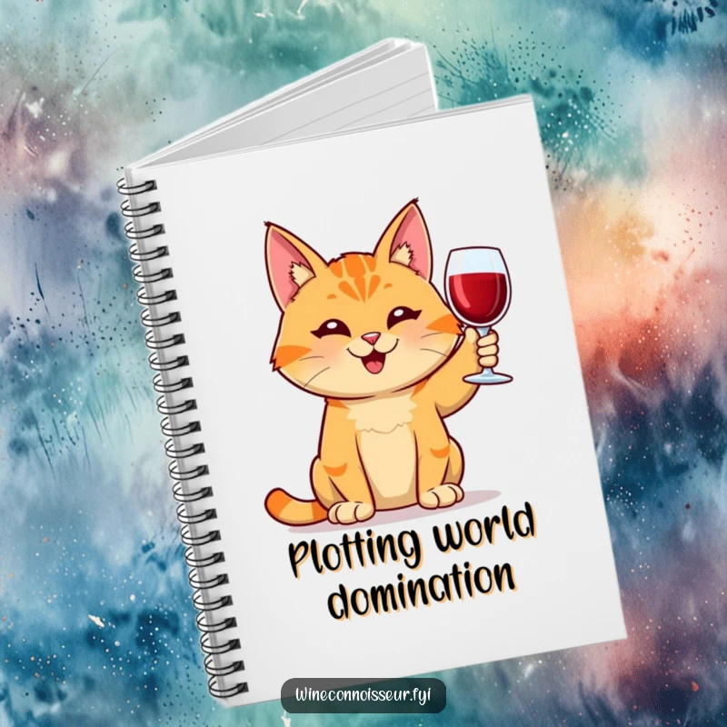 Funny orange tabby cat wine notebook, happy grin, perfect for writing, journaling, or planning, a delightful funny gift for writers.