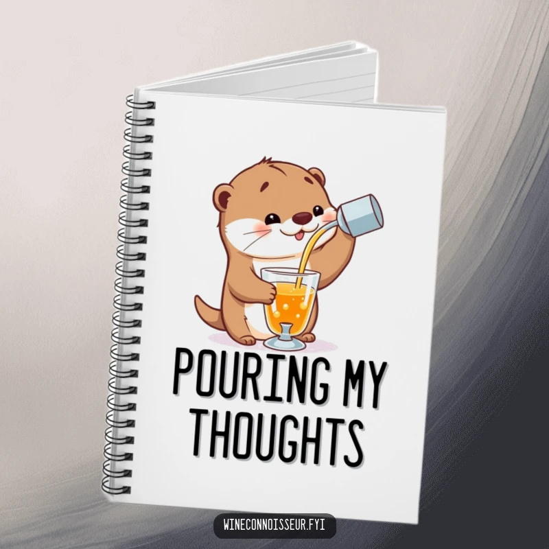 Funny notebook with a playful otter character expertly pouring a stream of amber liquid into a delicate glass, ideal for recipe notes.